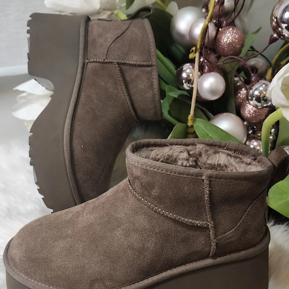 UGG CLASSIC ULTRA burn  ced chocolate MINI  HEIGHTS 3" PLATFORM BOOTS WOMEN New